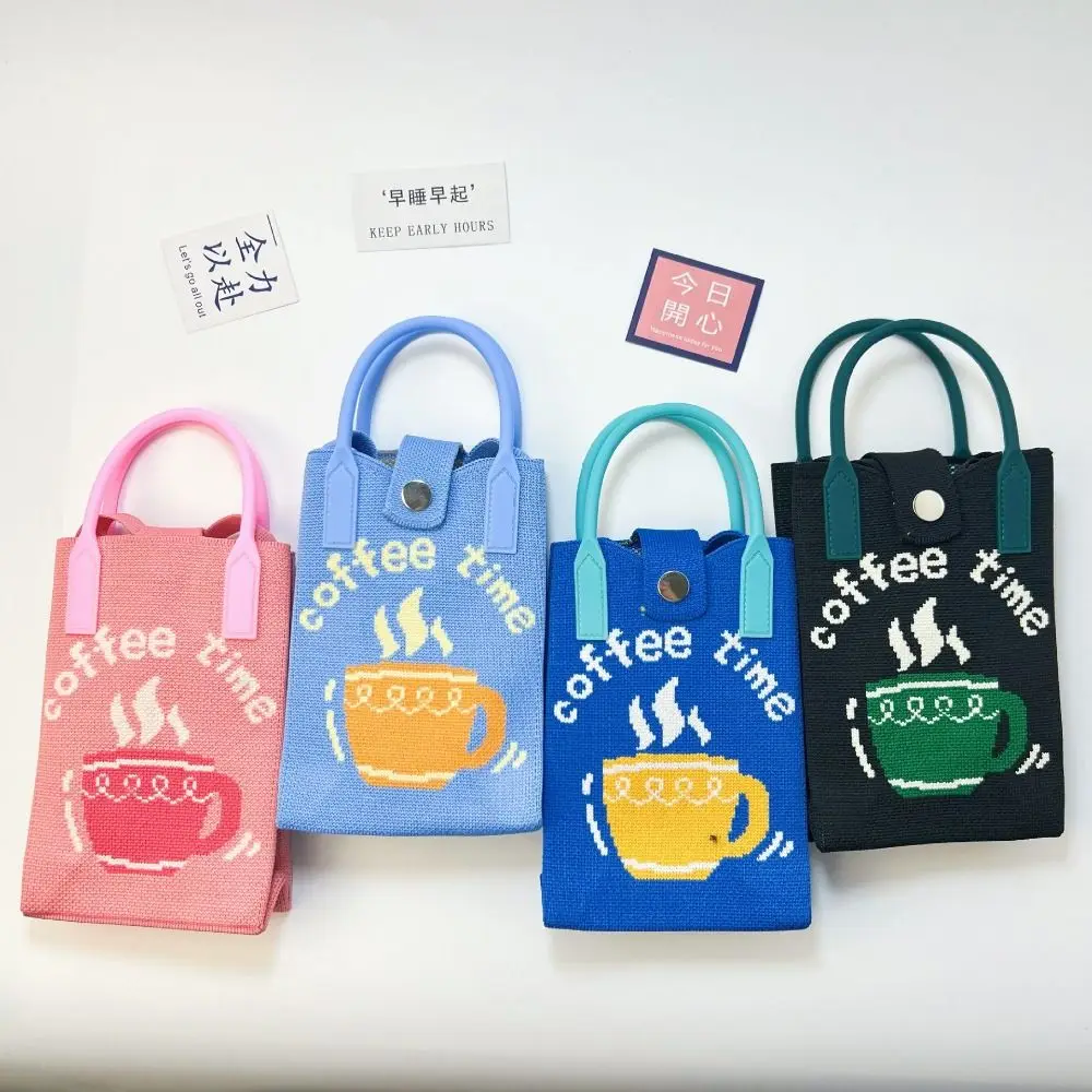 New Mini Knit Handbag Cute Cartoon Knot Wrist Bag High-capacity Polyester Phone Bag for Student