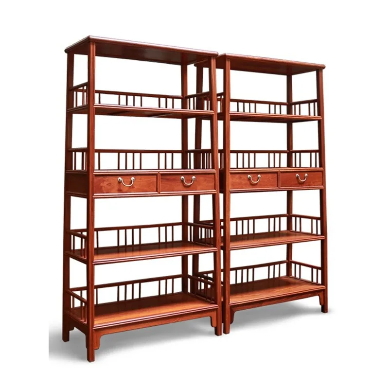 Ming-style bookshelf Burmese pear railing bookcase, size head bookcase Solid wood Chinese mahogany furniture