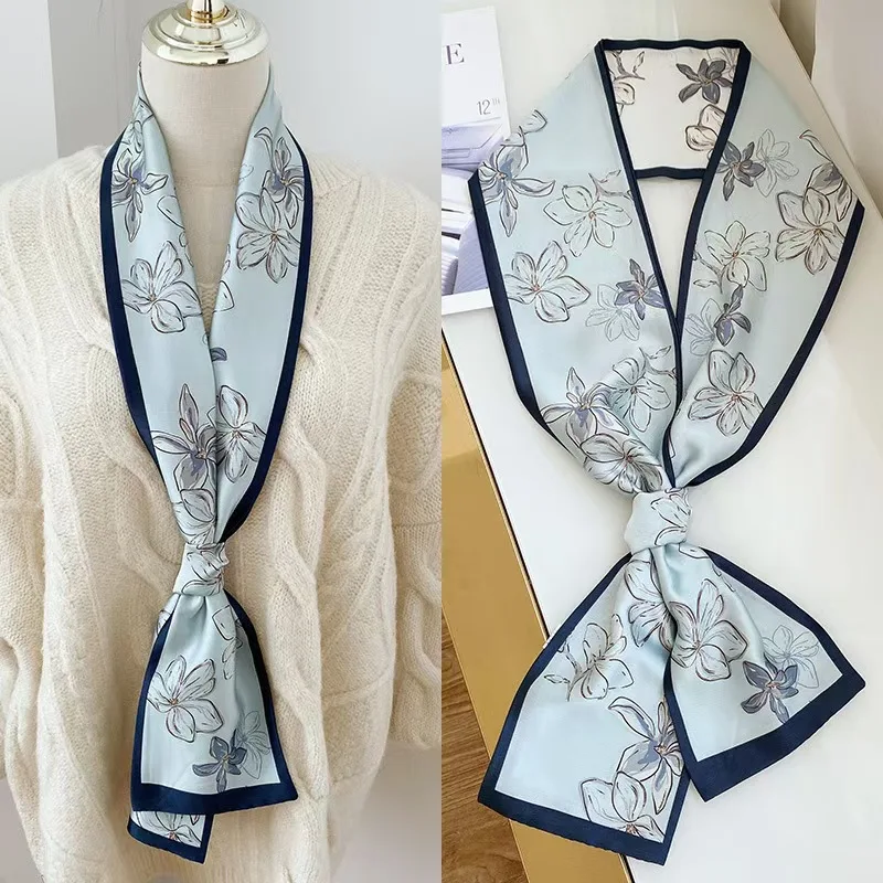 Shirt Decoration Sunscreen Silk Scarfs Female Hair Band Skinny Scarf NeckTies Women Bag Long Scarves Neckerchief Foulard Lady image 2