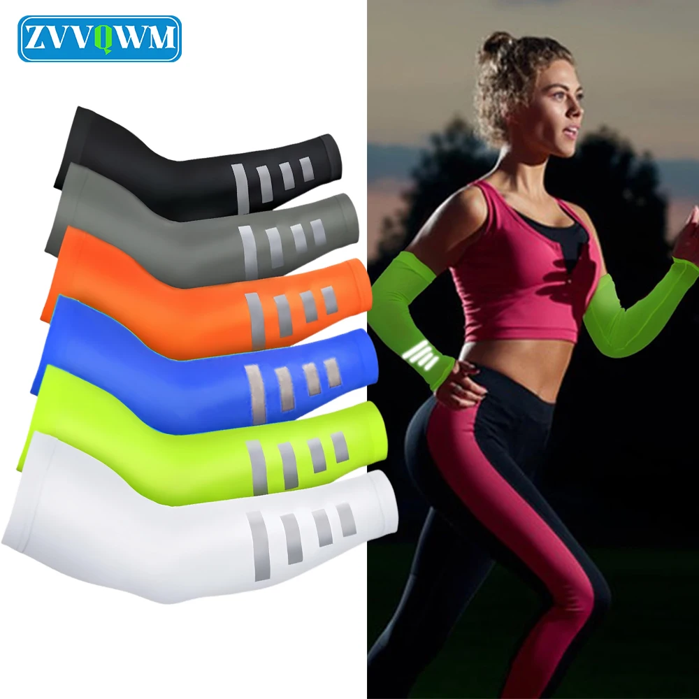 

1Pair Arm Sleeves Men Women, Reflective Stripe Compression Sleeves Sun Cover Arms for Outdoor Sports,Basketball,Football,Cycling