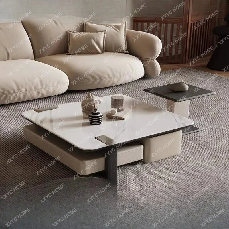 AA minimalist microcrystalline stone square coffee table small apartment living room with drawers