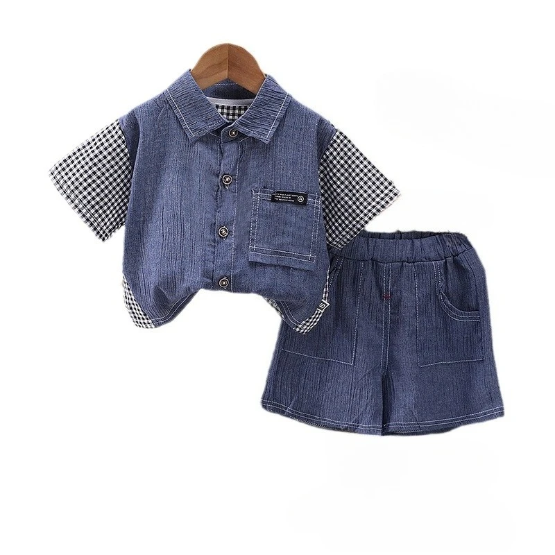 

New Summer Fashion Baby Boys Clothes Children Plaid Shirt Shorts 2Pcs/Set Kids Girls Clothing Set Infant Costume Toddler Outfits