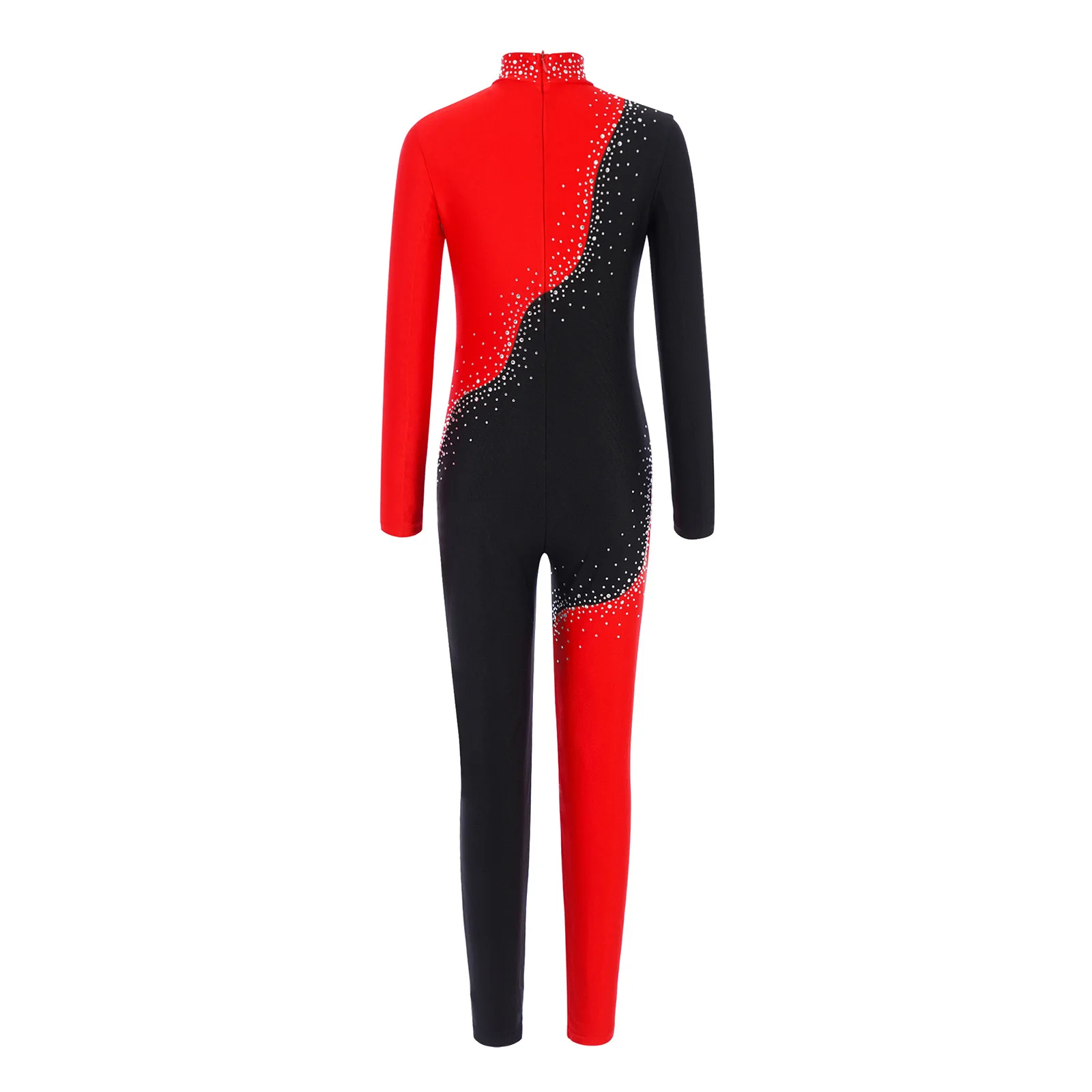 ชุดบอดี้สูทเด็กผู้หญิงสำหรับยิมนาสติก บัลเลต์ เต้นรำ แขนยาว ประดับคริสตัลวิบวับ สำหรับฟิกเกอร์สเก็ต แอคโรบิก โยคะ และกีฬาอื่นๆ