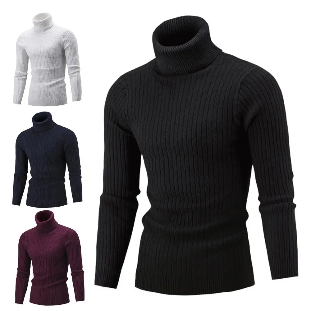 Turtleneck Winter All-match Long Sleeve Men Autumn Sweater Solid Color Pullover Knitted All-matched Twist for