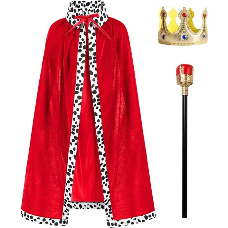 Halloween King Cape Crown Hat Children Adult Masquerade Party Medieval Royal Costume Cloak Costume Coronation Christmas RolePlay