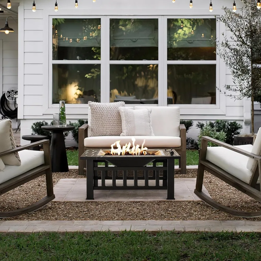 

Outdoor Fire Pit, Firepit Table Metal Outdoor Fireplaces with Waterproof Cover for Outside Patio Camping
