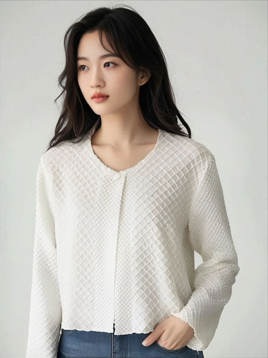 

Miyake плиссированная осенняя новинка, элегантная, простая, повседневная однотонная универсальная свободная куртка на одной пуговице с круглым вырезом и длинными рукавами