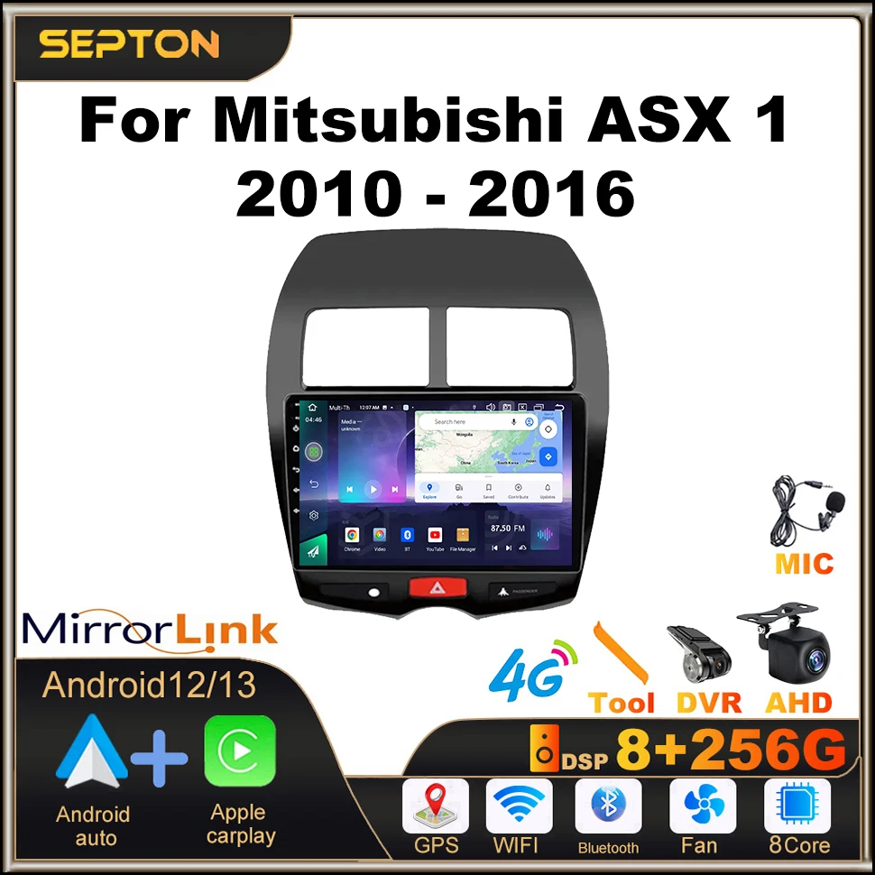 

SEPTON 8+128G Android 12 Auto Car Radio for Mitsubishi ASX 1 2010-2016 10" Carplay GPS 4G Stereo DVD Multimedia Head Unit WIFI