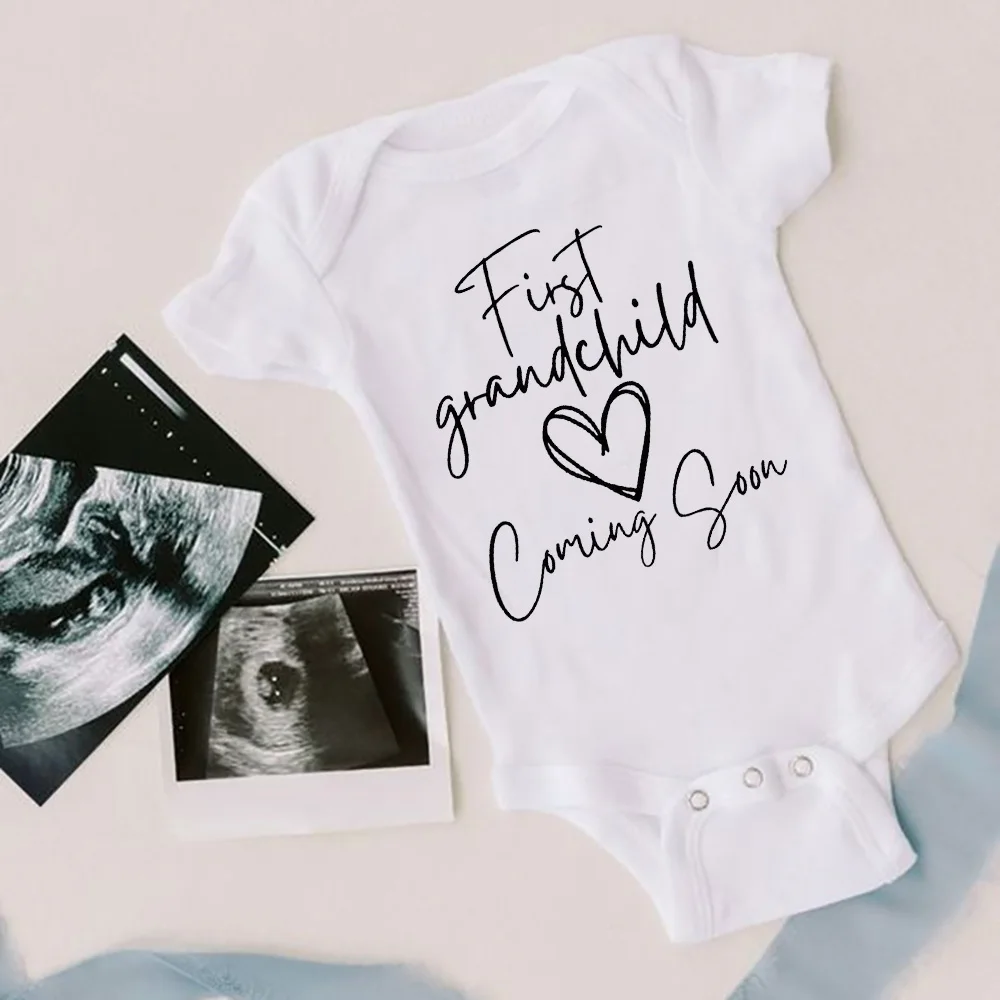 First Grandchild Coming Soon Infant Romper Baby Announcement Clothes Newborn Bodysuit Pregnancy Reveal Outfits for Grandparent