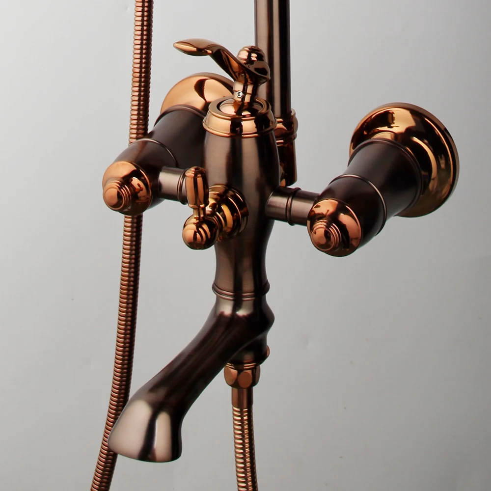 KEMAIDI Solid Brass Bathroom Shower Systerm Bathtub Mixer Rainfall Hand Shower & Spray Shower Facuet Rose Golden Shower Faucet