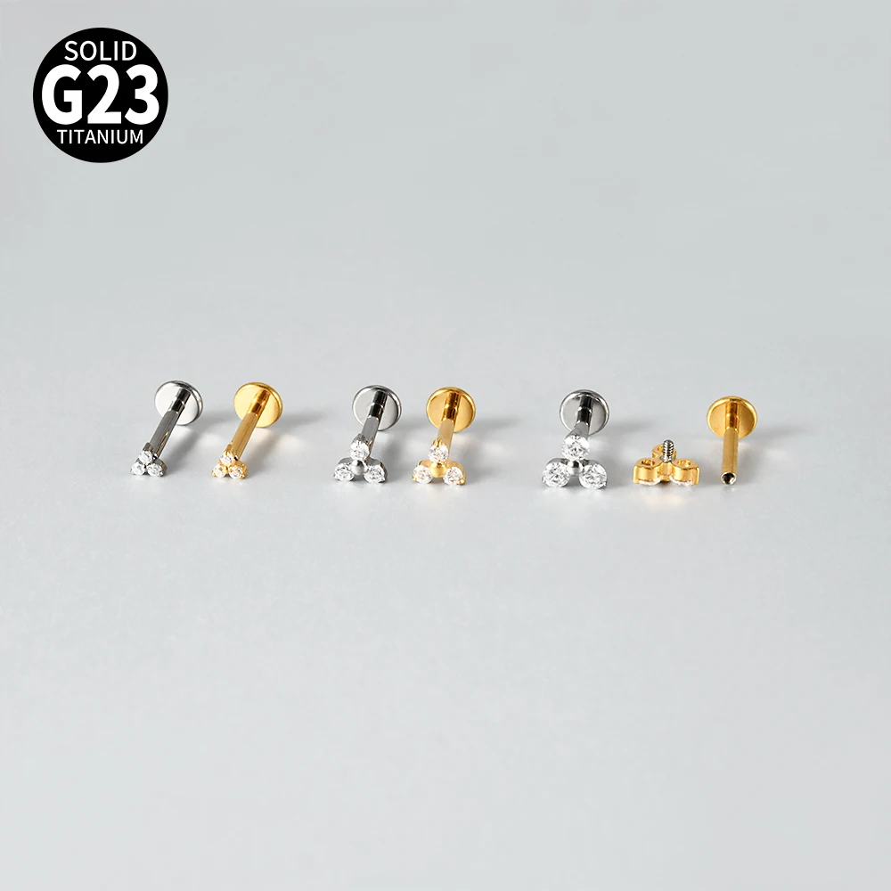G23 Titanium Flower Clear Zircon Lip Stud Earring