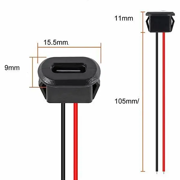 Type-C female socket 2-wire injection glue direct pressure black and white solder wire elliptical ribbon charging interface