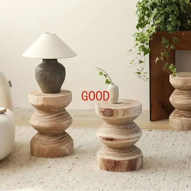 TAO MOMO Original Wooden Low Stool Wabi-sabi Small Side Table B&B Decorative Wooden Stool Retro Solid Wood Creative Sofa Table