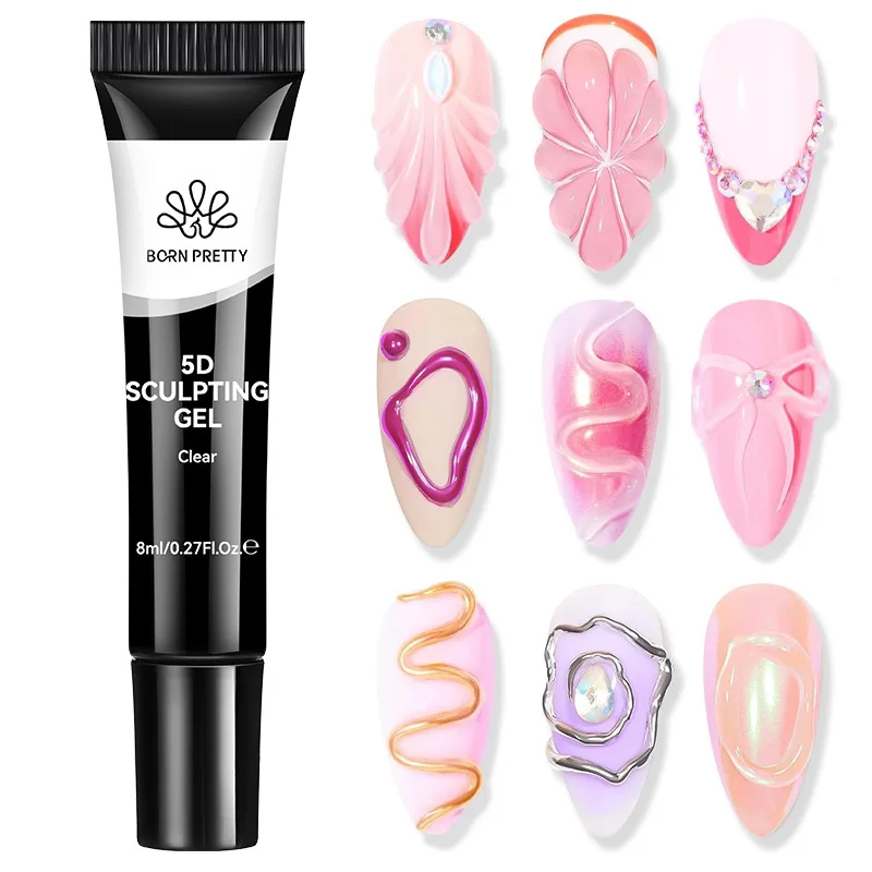 5D Nail Sculpting Gel with Solid Mirror Powder DIY Nail Embossing Gel for Painting Carving Nails 8ml image 3