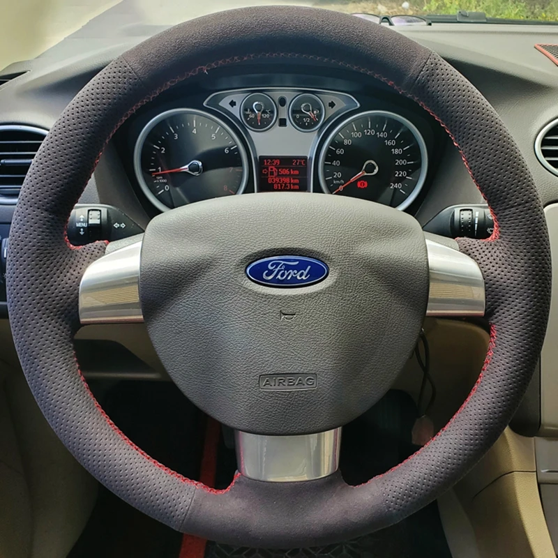 Custom Car Steering Wheel Braid Cover Soft Suede 100% Fit For Ford Focus 2 2005 2006 2007 2008-2011(3-Spoke) Car Accessories