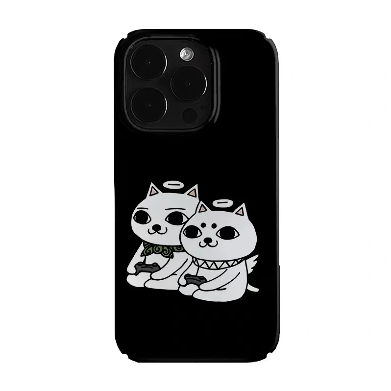 

Black Playing Game White Cat Phone Case for IPHONE 17 Air 16E 15 PROMAX 14 Plus 13 12 MINI 11 PRO 16Plus XR Acrylic Phone Cover