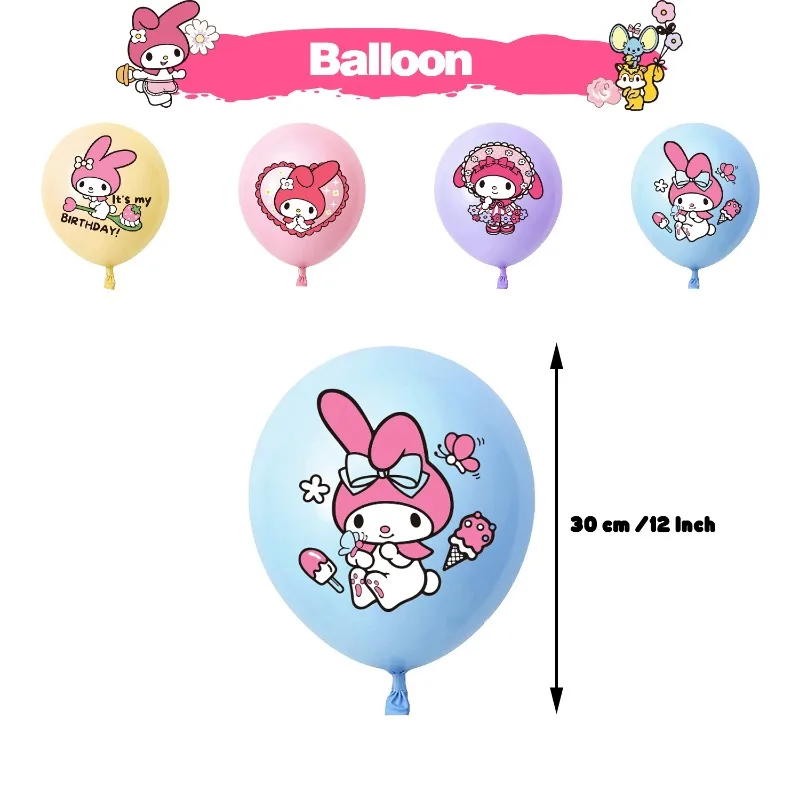 New Style Sanrio Melody Theme Party Supplies DIY Balloon Birthday Banner Latex Balloon Decoration Cake Supplies Invitation Cards