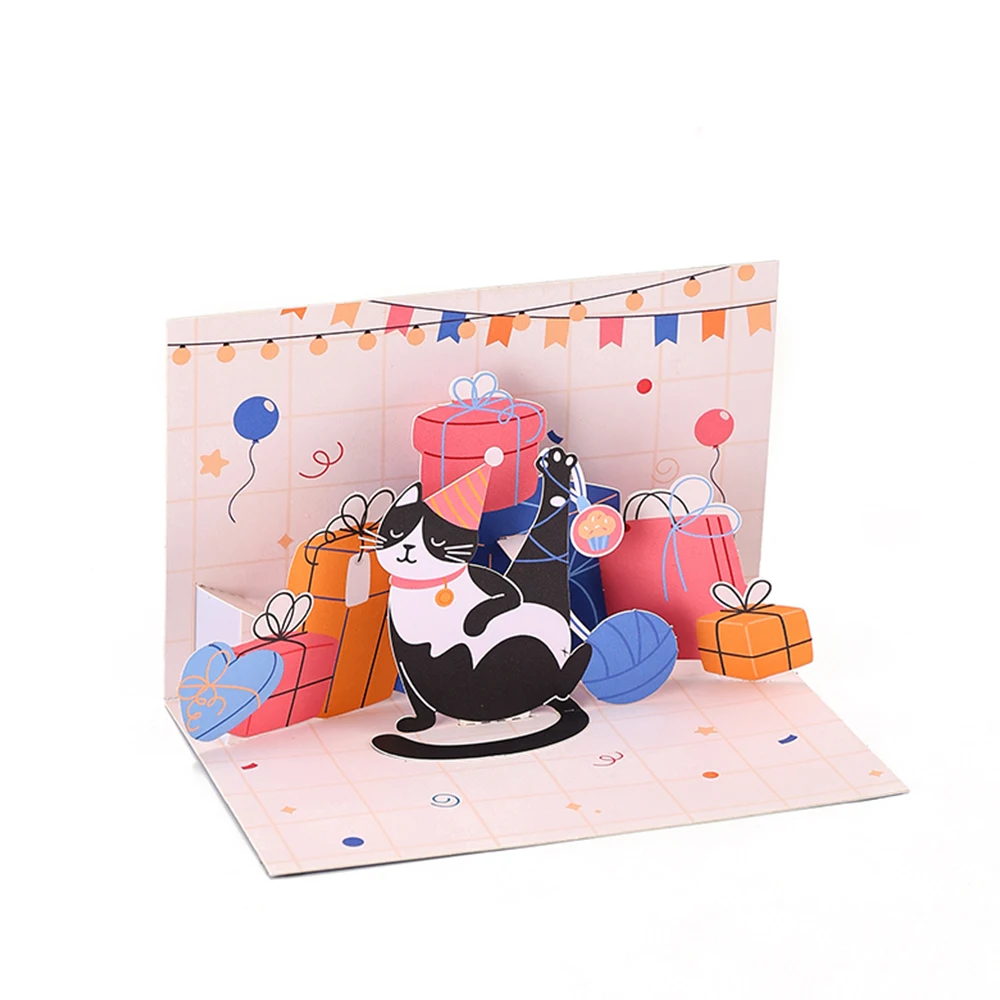 Cat Birthday Pop Up Card Celebration Birthday Greeting Cards Creative Gift Birthday Present For Lover Parents Children Friend