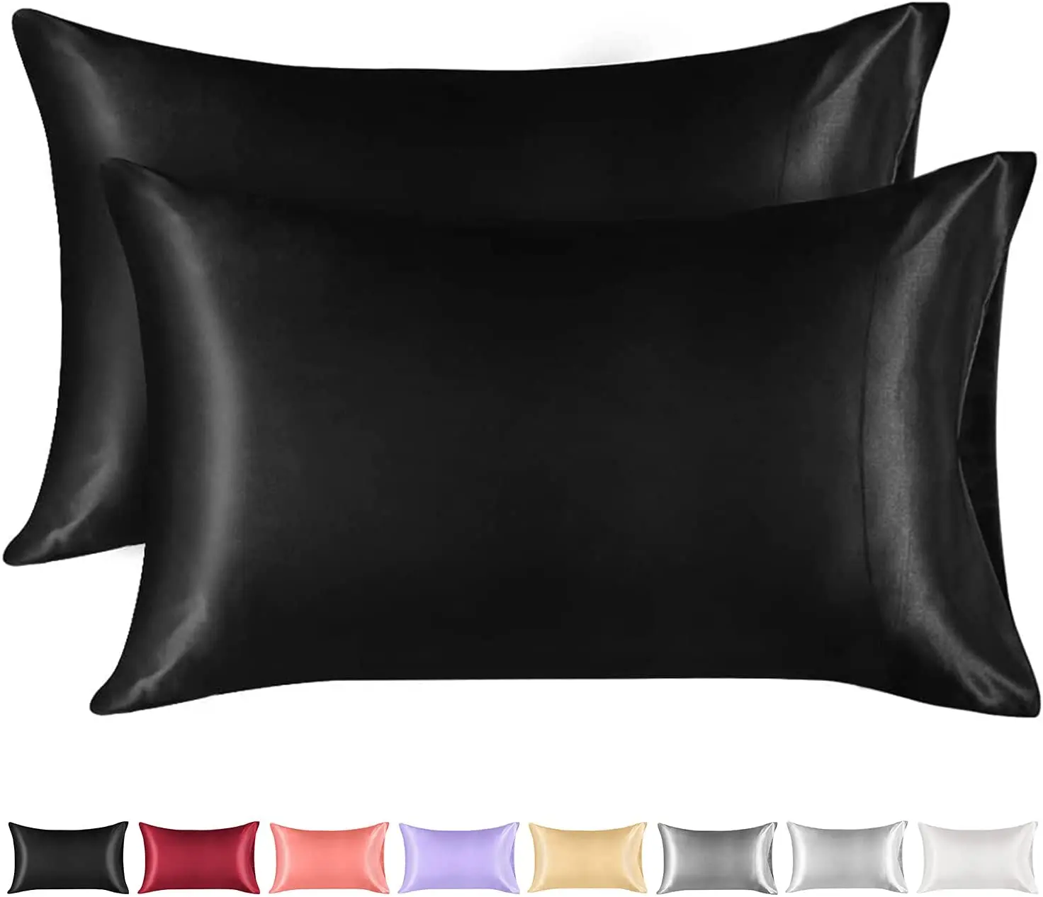 

Silk Pillowcase 2-Pack, Satin Pillowcase Soft Solid Color Envelope Closure Wrinkle Free Fade Resistant Breathable, Black