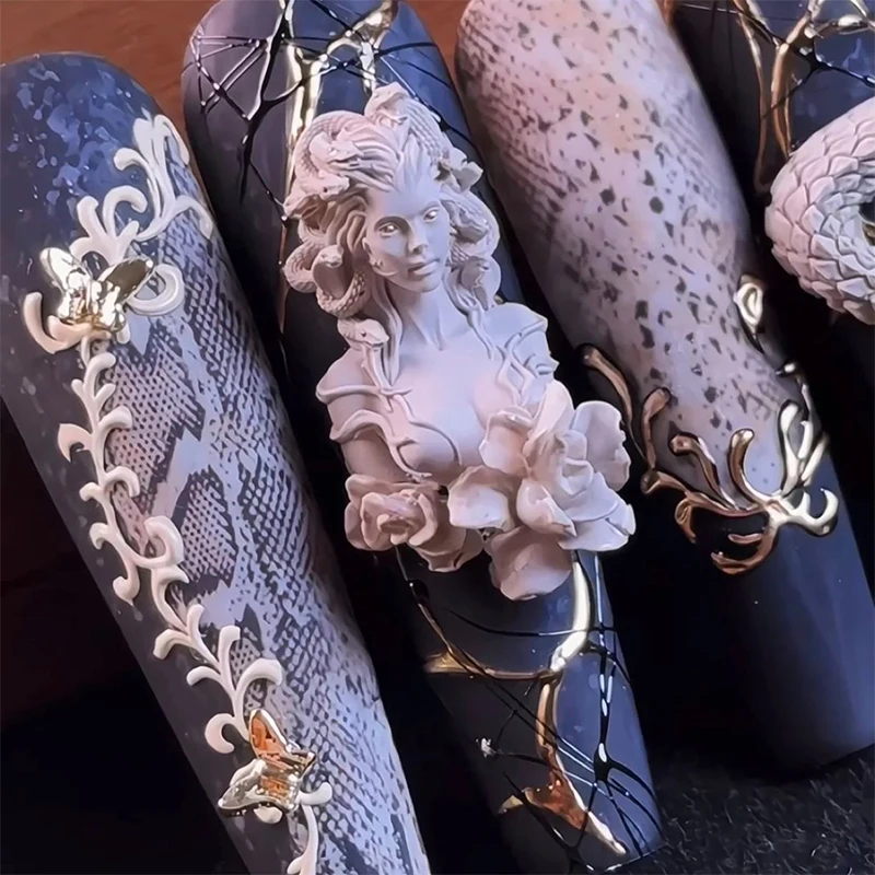 1 pz serpente modello per unghie in rilievo 3D decorazioni per unghie stampo per unghie in silicone bella donna strumento per manicure per nail art