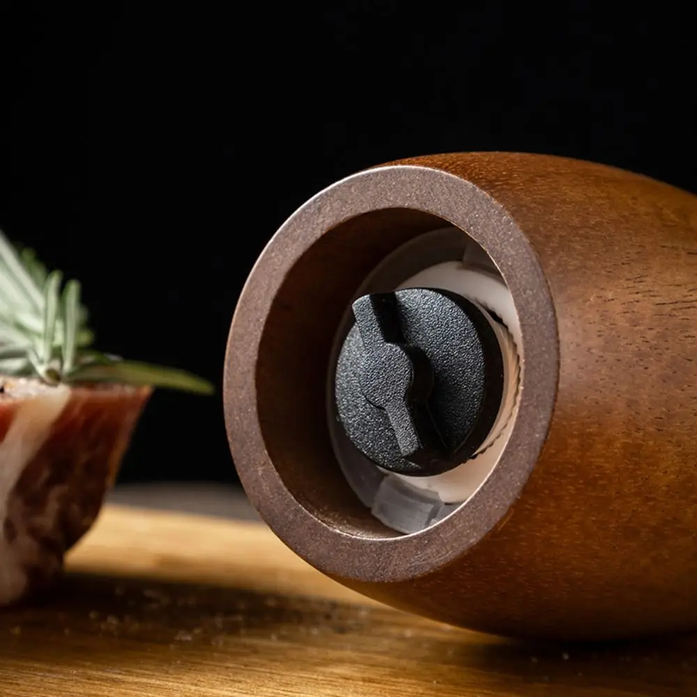 2pcs Ceramic Core Acacia Wood Pepper Grinder Adjustable Particle Size with Storage Base Pepper Mill Nordic Style