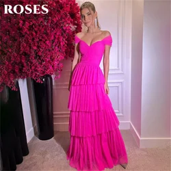 ROSES Cap Sleeves Formal Dress Tiered Beach Party Dress For Wedding Sweep Train Special Occasion Dress Custom Size robe soirée