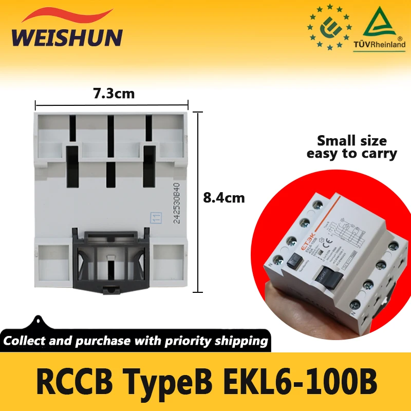 RCD RCCB Type B Earth Leakage Residual Current Circuit Breaker Evse 2P 4P 40a 63a 100a 30ma 300mA EKL6-100B Din Rail 220V