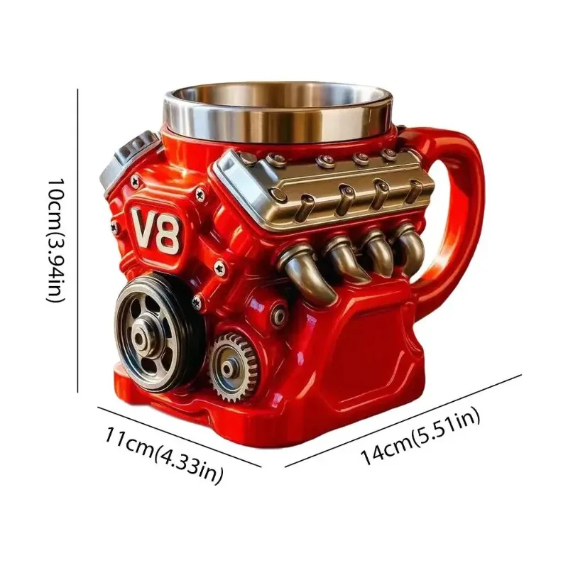 V8 Engine Coffee Mug Retro V6 Engine Coffee Mug Personalized Stainless Steel Wall Insulation Mug Xmas Birthday Gifts for Mens