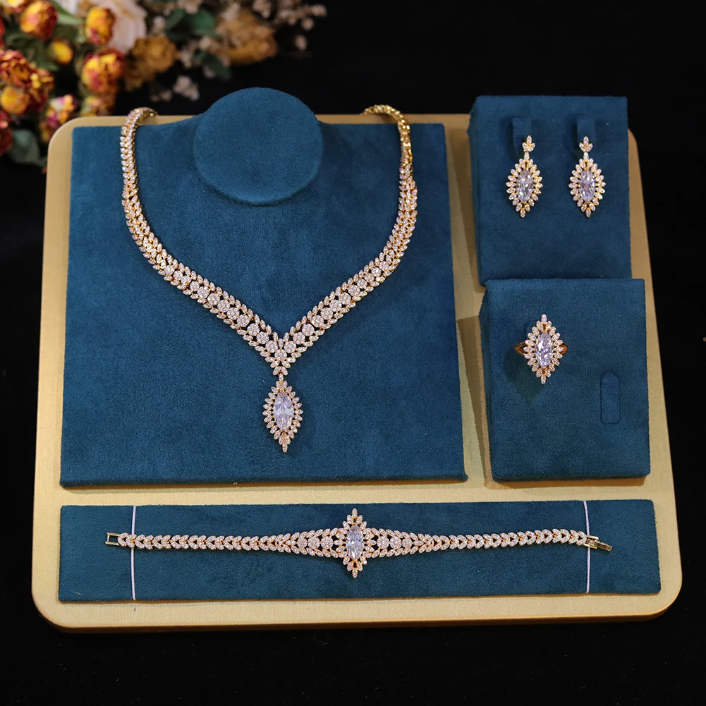 

New Luxury Design Electroplated Gold Color Bridal Dubai Jewelry Sets For Women Wedding Accessories Party Gifts ZY085