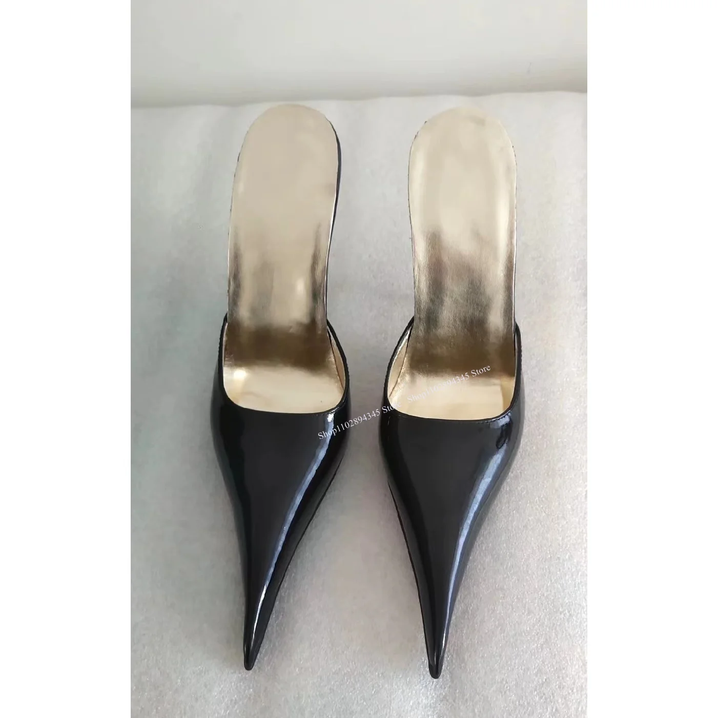 Black Leather Slip On Pumps Thin High Heel Pointed Toe Fashionable Sexy Novel Western Winter Woman Shoes Zapatillas Mujer