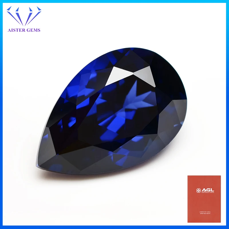 

Топ королевской синей грушевидной огранки, выращенный в лаборатории сапфир, драгоценный камень, синтетический сапфир, камень с сертификатом AGL