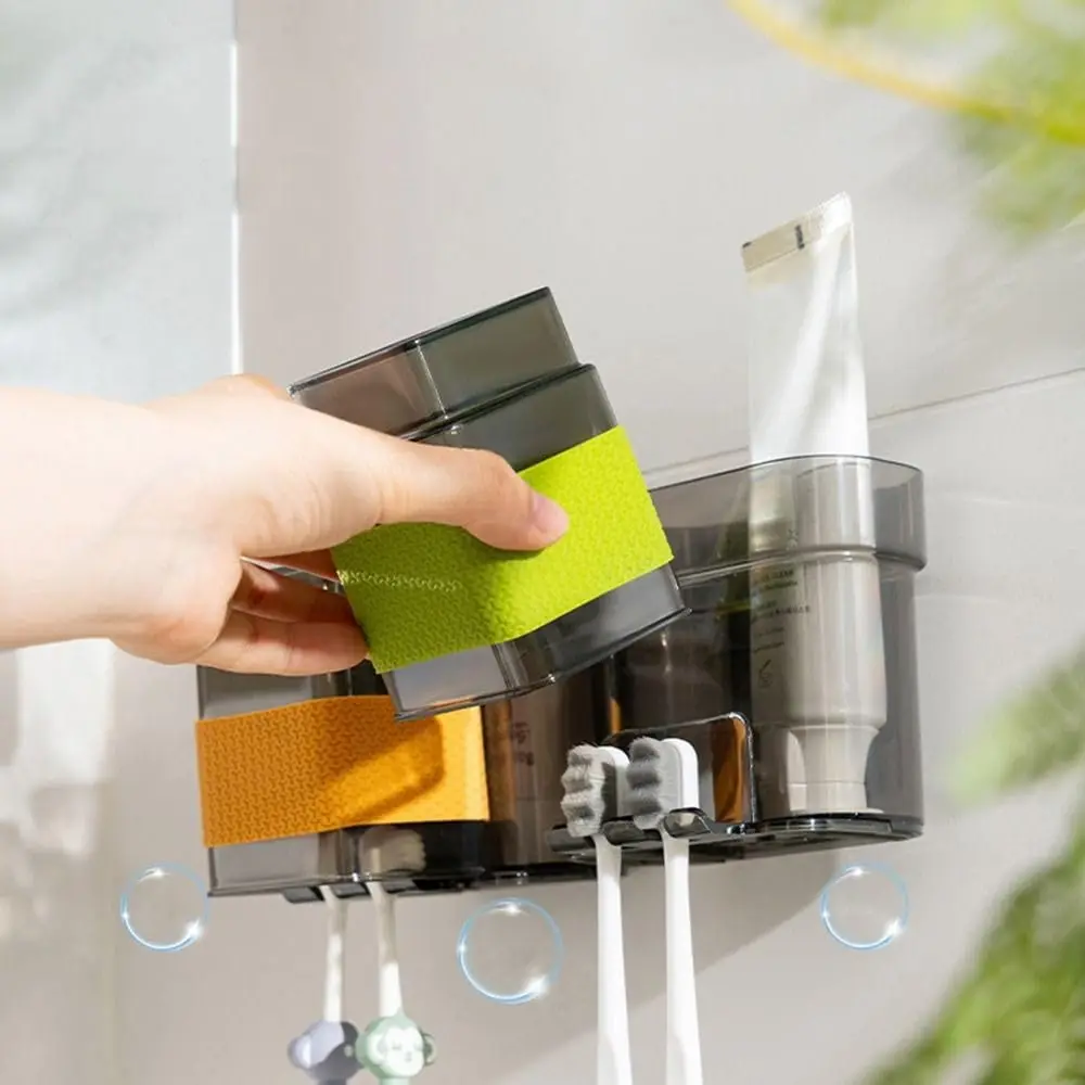 Wall Mount Toothbrush Holder with Rinsing Cup, Plastic Bathroom Toothpaste Holder,Tooth Brushing Cups Rack Bathroom Accessories