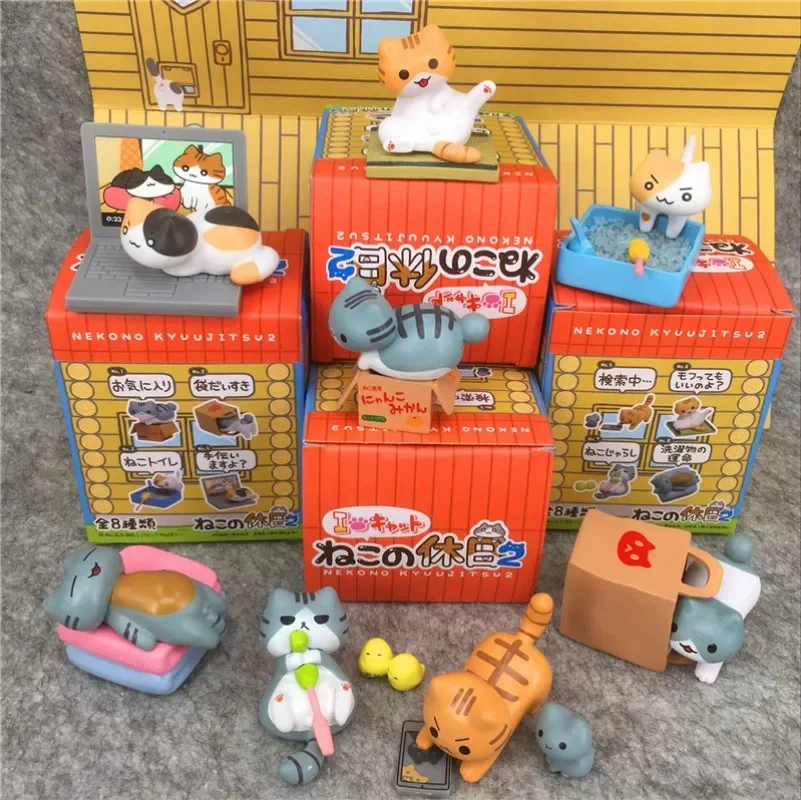 Original Mystery Box Cat Backyard Scene Toys Kawaii Blind Boxes Cute Aciton Figure Miniature Figurine Anime Gift