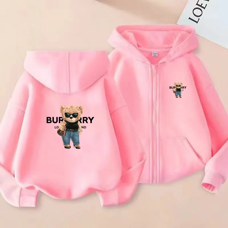 The Cute Cartoon-patterned Children's Zippered Hoodie Sports Top Are Suitable for Boys and Girls Aged 3 to 13 for Casual Sports