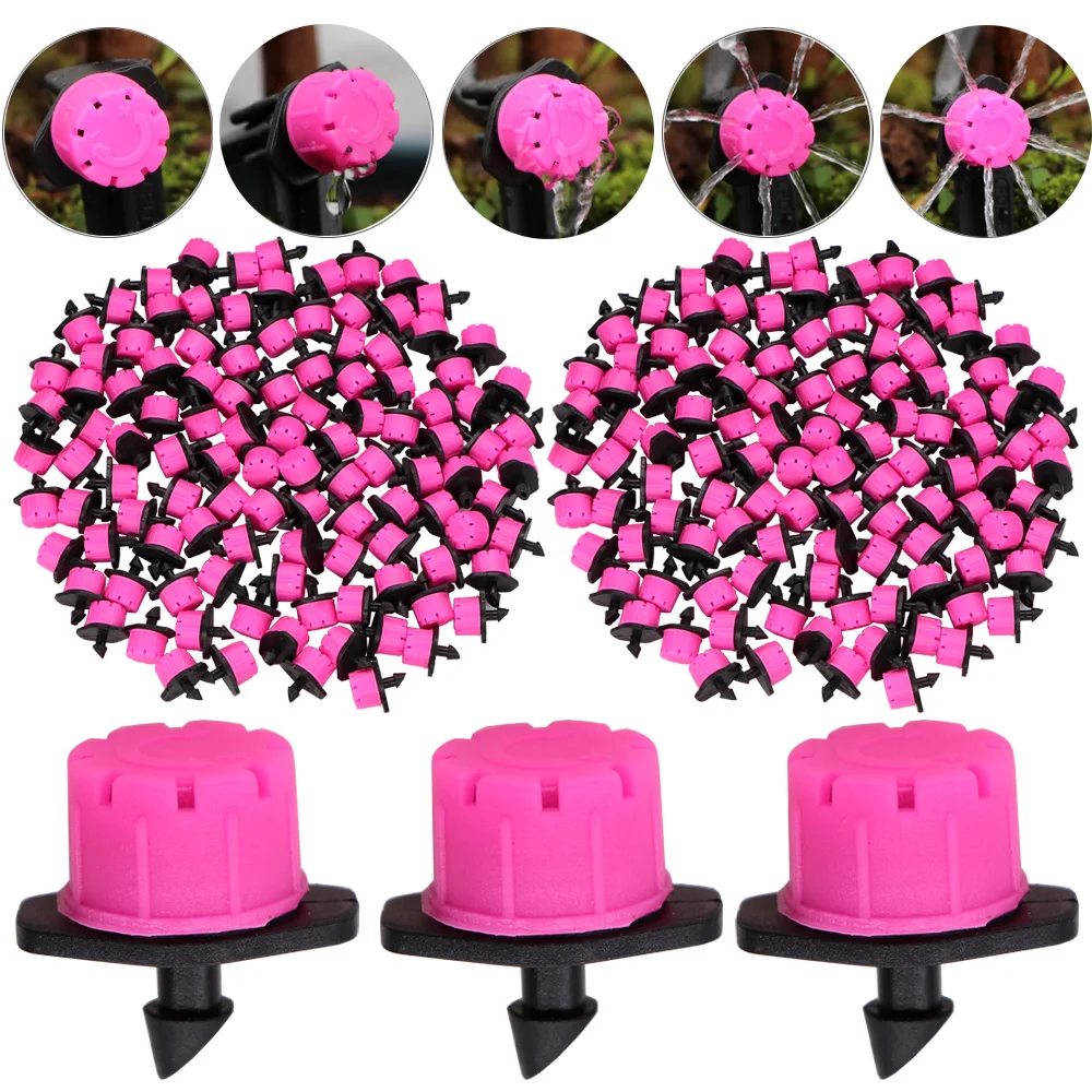 20-50PCS Garden Adjustable 8 Hole Pink Nozzles Drip Irrigation Watering Sprinkler 1/4'' Anti-Clogging Dripper Emitter Flower Bed