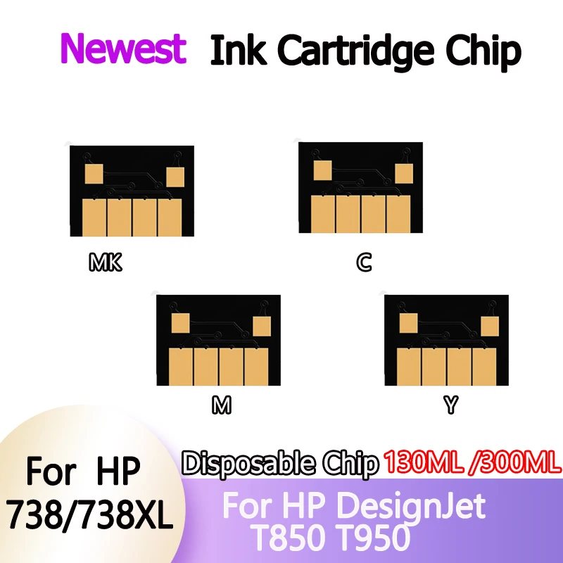

Новое обновление для HP 778, чип картриджа с чернилами для принтера HP DesignJet T850 T950, HP738/738XL, 130 мл/300 мл, одноразовый чип