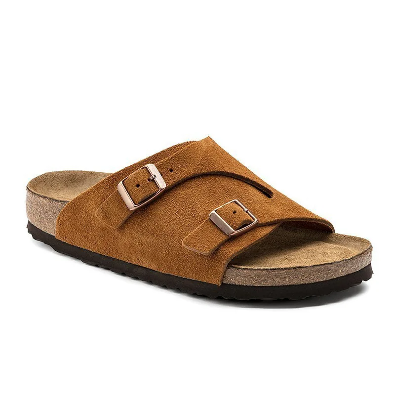 Sandalias gruesas a la moda para hombre y mujer, chanclas de corcho con doble hebilla, antideslizantes, para la playa