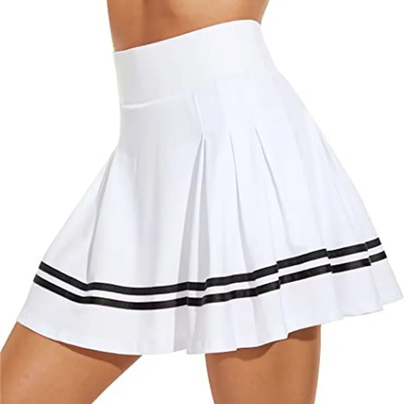 Plated Stripes Women Sports Pants Skirt High Waist Breathable Running Exercise Short Skirt Quick Dry Tennis Skirt