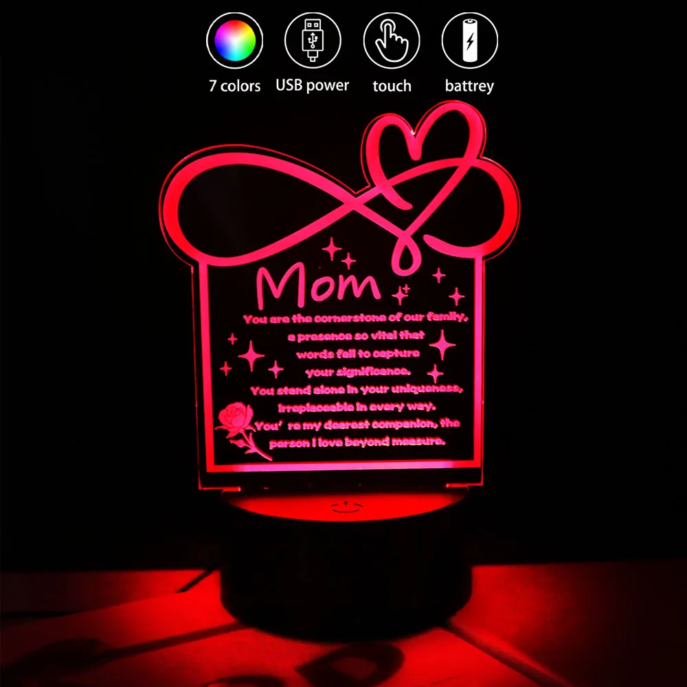 Il mio migliore amico cuore luce notturna lampada a LED touch remoto arredamento della stanza con citazione ispiratrice USB/alimentato a batteria amicizia regali MOM