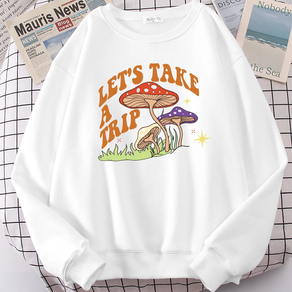 Prendi un viaggio Stampa floreale a fungo Pullover da donna Girocollo Y2K Felpa Autunno Abiti larghi in pile Jogging Donna Streetwear