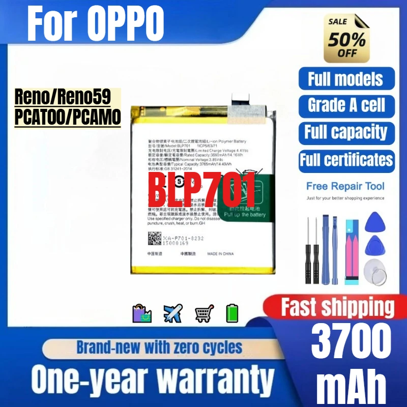 BLP701 for OPPO Reno/Reno59/PCAT00/PCAM0 Phone Battery High Quality High Capacity Replacement Bateria Grade A Cell with Tools