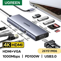 UGREEN USB HUB Monitor Dual tipo C a 4K HDMI VGA Gigabit RJ45 SD y TF puertos USB3.0 PD100W Dock para MacBook Dell HP Accesorios