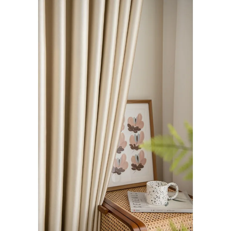 Modern Simple Light Luxury Beige Prague Curtains Sun Protection and Heat Insulation Living Room Bedroom Balcony Curtains
