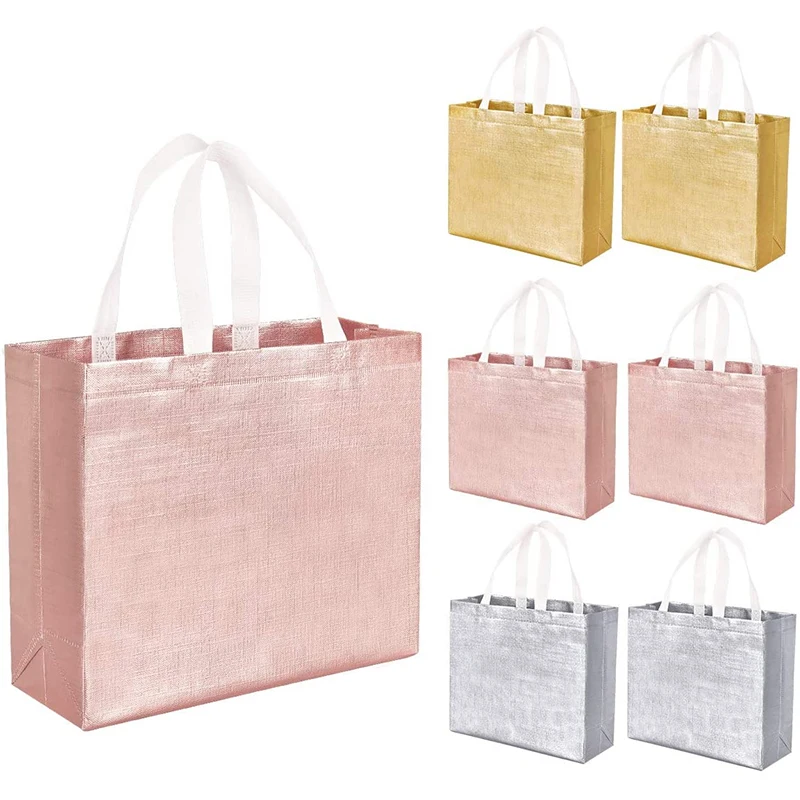 10Pcs Laser Non-Woven Lamination Shopping Aluminized Tote Bags Customized Glossy Reusable Shopping Bags