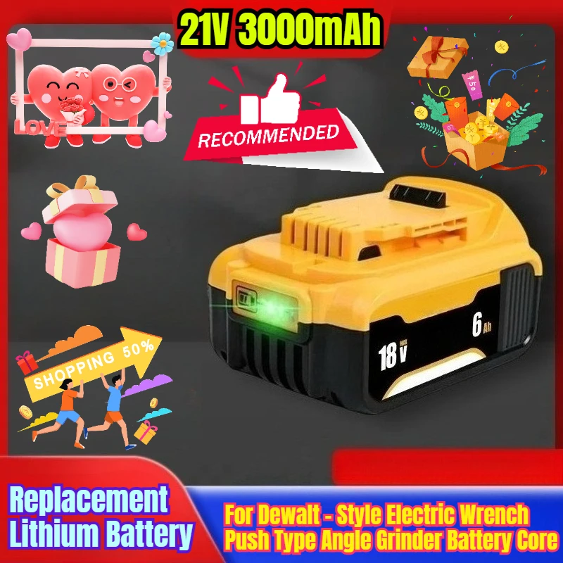 

21V 3000mAh Replacement Lithium Battery for Dewalt - Style Electric Wrench Push - Type Angle Grinder Battery Core