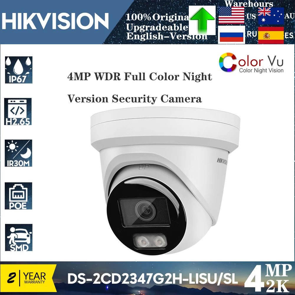 

Hikvision Original DS-2CD2347G2-LSU/SL 4MP IP Camera IP67 ColorVu Strobe Light Audible Warning Fixed Turret Network Camera