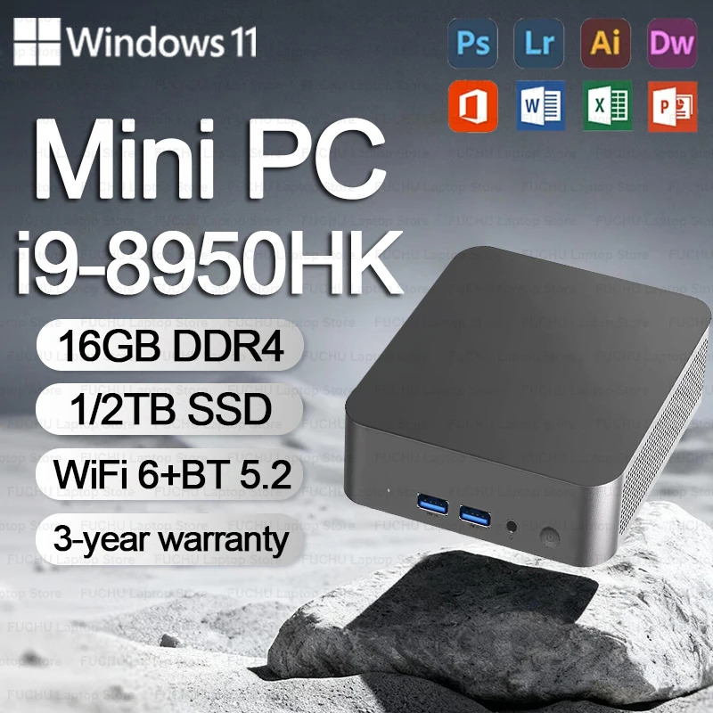 

Portable MINI PC Windows 11 Intel Core i9 8950HK 16GB RAM 1TB SSD Computer Dual WIFI6 BT5.2 4K HD Mini Gaming office study Pc