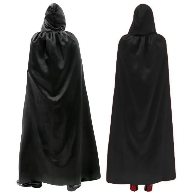 3 Size Halloween Cloak Cosplay Costume Adult And Children Sorcerer Long Shirt Hooded Black Robe Costume Wizard Tunic Hooded Robe