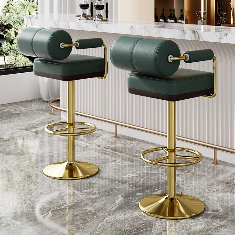 Bar Chair Home Tall Nordic Metal Luxury Gold Kitchen High Leather Modern Cheap Furniture Stools Bar Chair