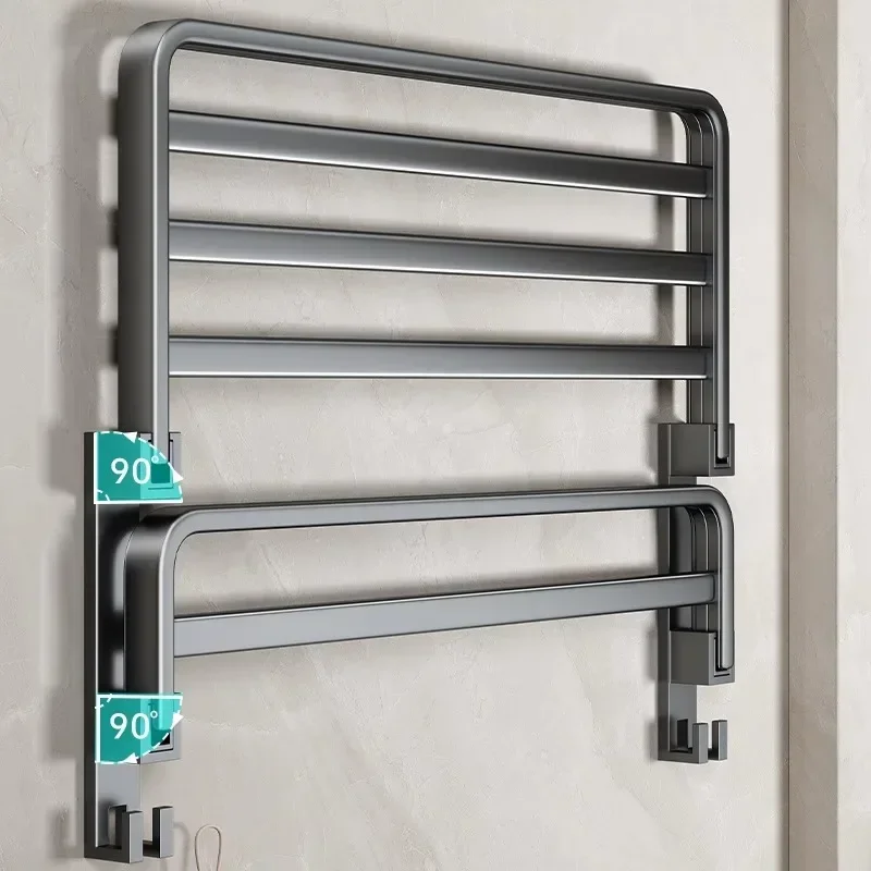 

No Punching Gray Towel Rack Space Aluminum Towel Rack Bathroom Hardware Pendant Set 50CM Folding Holder with Hook Towel Holder